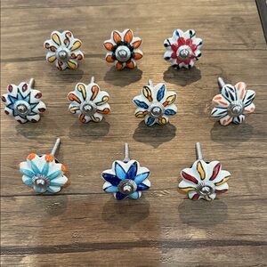 Colorful Ceramic Knob/Drawer Pull Set. Set of 10.